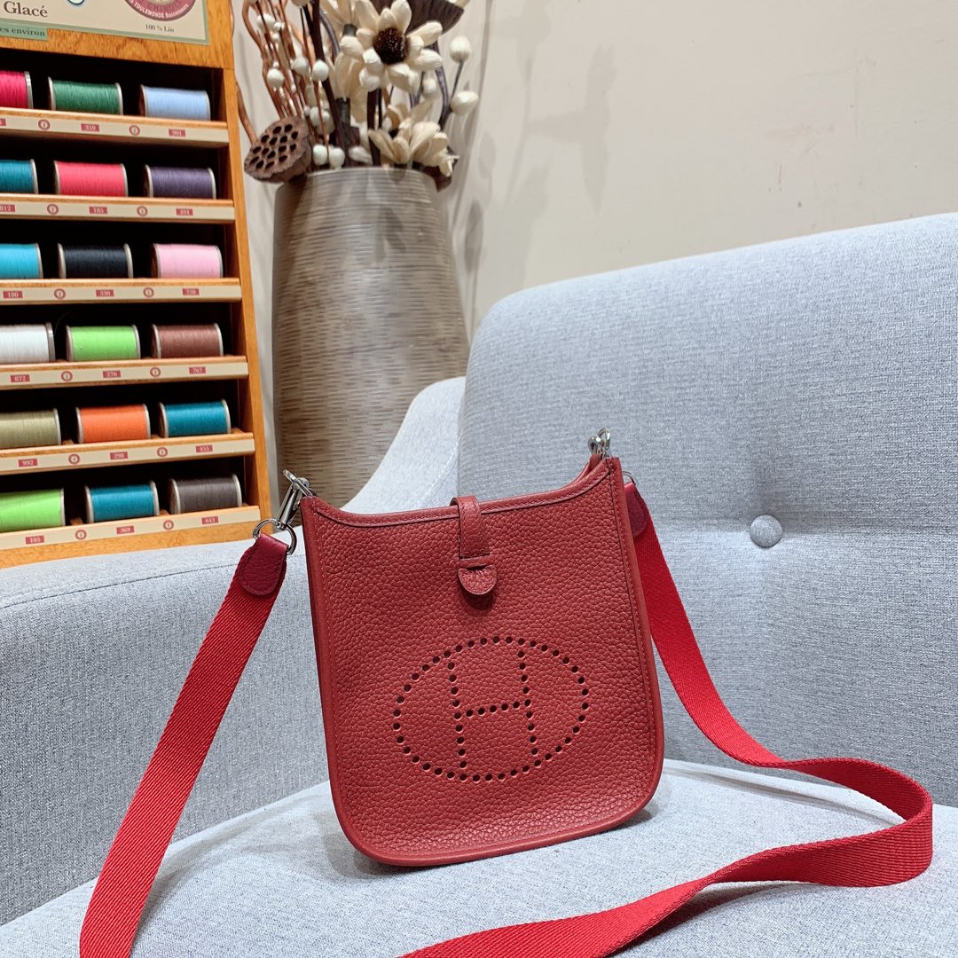 에르메스 미니 에블린16 보르도 레드 은장 끌레망스 가죽